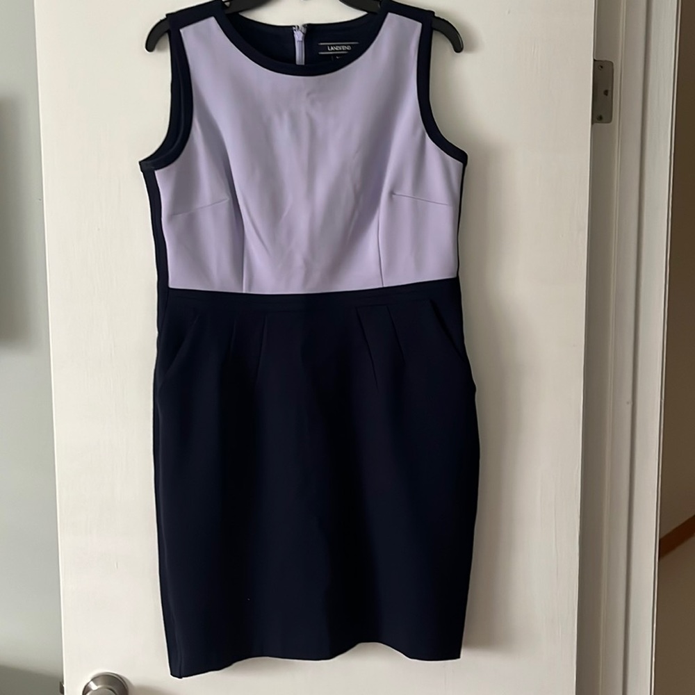 Lands’ End Vintage Sleeveless Navy Blue and Lavender Dress